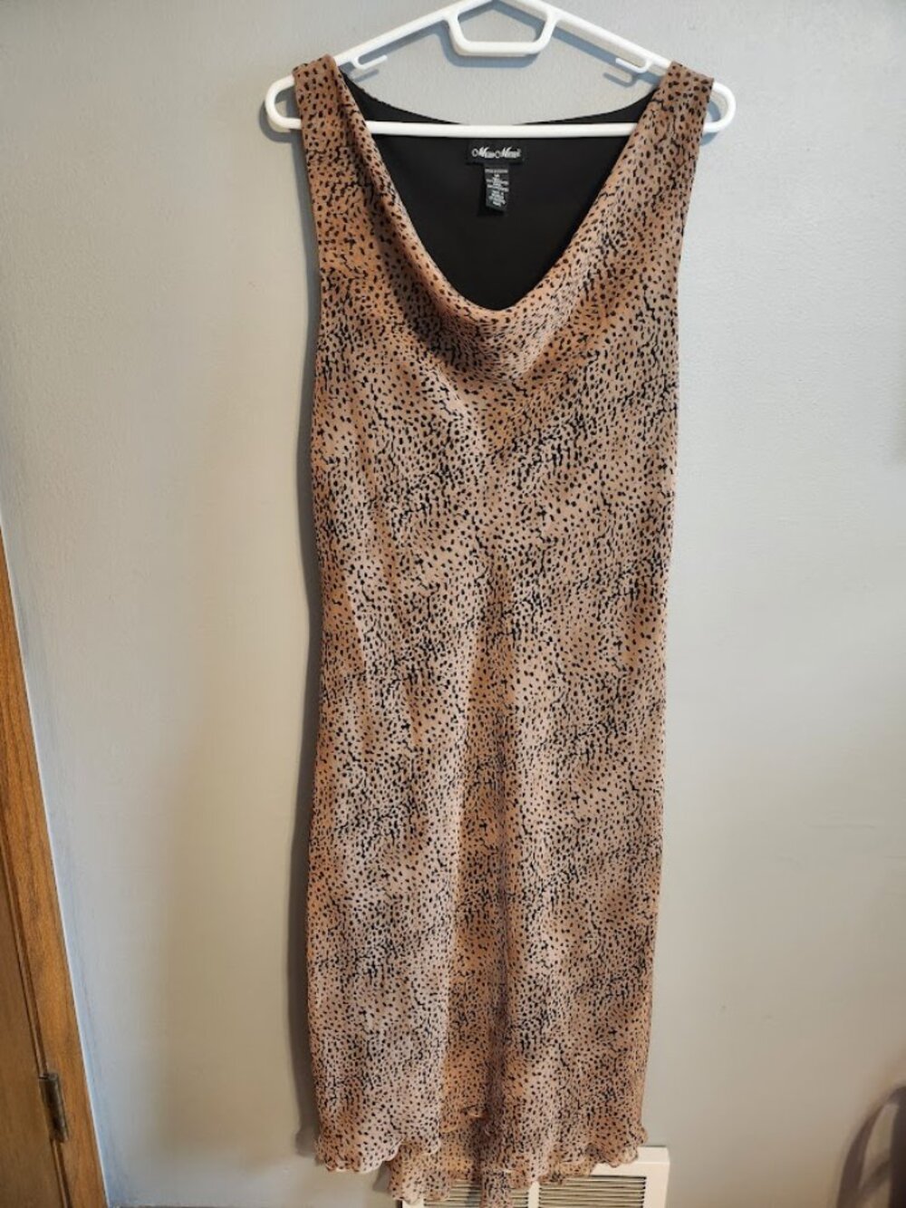 Vintage Y2K Meghan Matthews Cheetah print Chiffon Dress Black Liner Size 14